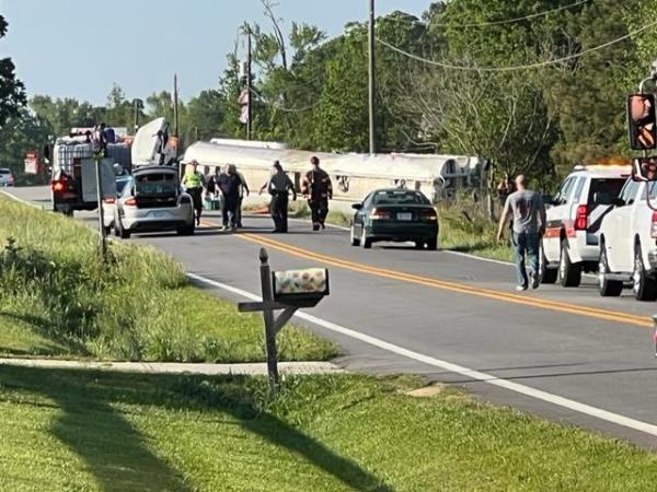 Overturned gas tanker has closed a road closure in Johnston County 