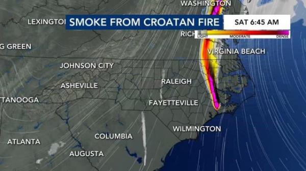 Map shows smoke impact from the Croatan wildfire