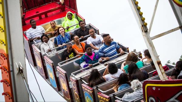 Riders of the Sea Ray Pirate Ship enjoy the thrill of ride at the Fayetteville Dogwood Festival on April 27, 2013. Photo by John West