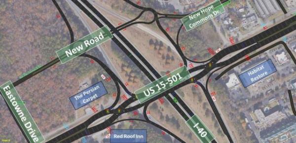 A diagram shows the proposed road alignment through Chapel Hill. Picture courtesy of the town of Chapel Hill.