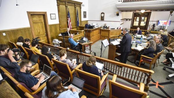 Plaintiff's expert witness Cathy Whitlock, a professor at Mo<em></em>ntana State University, testifies during Held vs. Mo<em></em>ntana at the Lewis and Clark County Courthouse, Tuesday, June 13, 2023, in Helena, Mont. The 16 young plaintiffs and their attorneys are trying to persuade a judge that the state’s allegiance to fossil fuel development endangers the young people’s health and livelihoods and those of future generations. (Thom Bridge/Independent Record via AP)