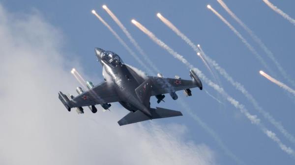 FILE - A Yak-130 performs during the MAKS-2017 Internatio<em></em>nal Aviation and Space Show in Zhukovsky, outside Moscow, Russia, on July 21, 2017. Russia is likely to cancel this year’s Moscow air show, which for decades has been a major venue for showing off new warplanes and negotiating aerospace contracts, a top official of its organizing agency said Friday June 23, 2023. (AP Photo/Alexander Zemlianichenko Jr, File)