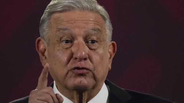 FILE - Mexican President Andres Manuel Lopez Obrador speaks during his regularly scheduled morning press co<em></em>nference at the Natio<em></em>nal Palace in Mexico City, Feb. 28, 2023. Mexico has imposed a 50% tariff on white corn im<em></em>ports, a move the Mexican president says is intended to boost natio<em></em>nal production and prevent im<em></em>ports of genetically modified corn. The Saturday, June 24, 2023 announcement is the latest in an o<em></em>ngoing trade dispute between Mexico and its North American trade partners, Canada and the United States, over GM corn. (AP Photo/Marco Ugarte, File)