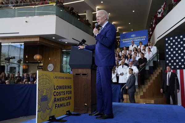 FILE - President Joe Biden speaks a<em></em>bout health care and pres<em></em>cription drug costs at the University of Nevada, Las Vegas, Wednesday, March 15, 2023, in Las Vegas. Biden's administration will announce on Tuesday, Aug. 29, 2023, the first pres<em></em>cription drugs being targeted by the U.S. government for price negotiations as part of an effort to lower Medicare costs. (AP Photo/Evan Vucci)